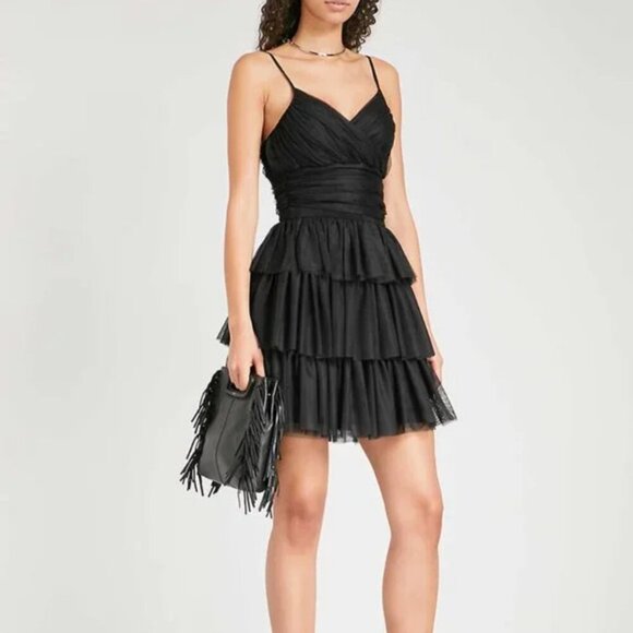 Maje Richard Dress Frilled Tulle Spaghetti Strap Sleeveless Mini Black New Small - Picture 1 of 8